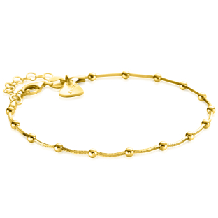 ZINZI Gold Plated Sterling Silver Snake Chain Bracelet with Square Cut Chains and 15 Refined Shiny Beads 17-20cm ZIA2471G