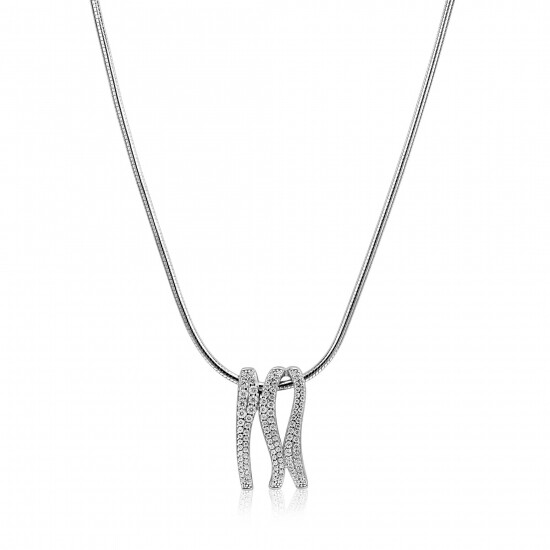 45cm Mart Visser by ZINZI silver snake chain including an organically shaped pendant, 21mm, adorned with white zirconia, MVC26