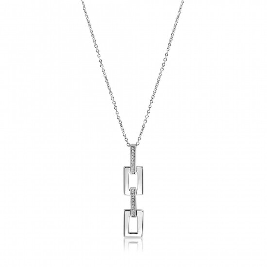 45cm Mart Visser by ZINZI silver necklace including a sleek rectangular pendant, 39mm, adorned with white zirconia, MVC27
