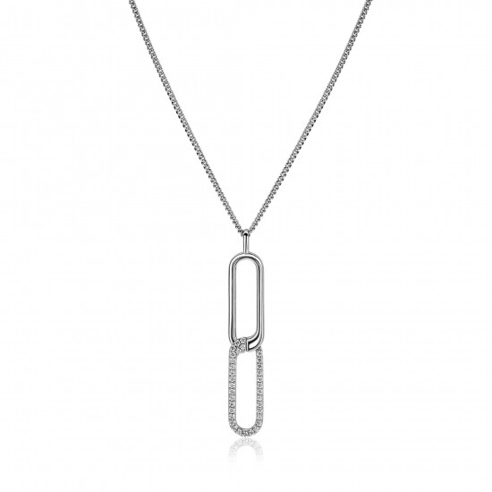 45cm Mart Visser by ZINZI silver gourmet chain including a rectangular link pendant, 40mm, adorned with white zirconia, MVC28
