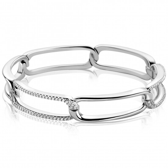 Mart Visser by ZINZI silver link bracelet, 10mm, with rectangular links adorned with white zirconia, MVA28