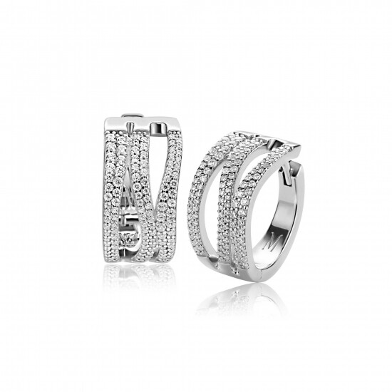 18mm Mart Visser by ZINZI silver hoop earrings, organically shaped with luxury hinge closure, adorned with white zirconia, MVO26