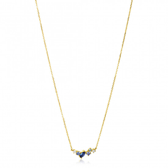 ZINZI 14K Gold Necklace Fine White Light Blue and Dark Blue Zirconias 45cm ZGC381