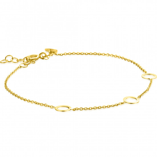 ZINZI 14K Gold Rolo Chain Bracelet 3 Open Circles 6,5mm width 18-20cm ZGA445