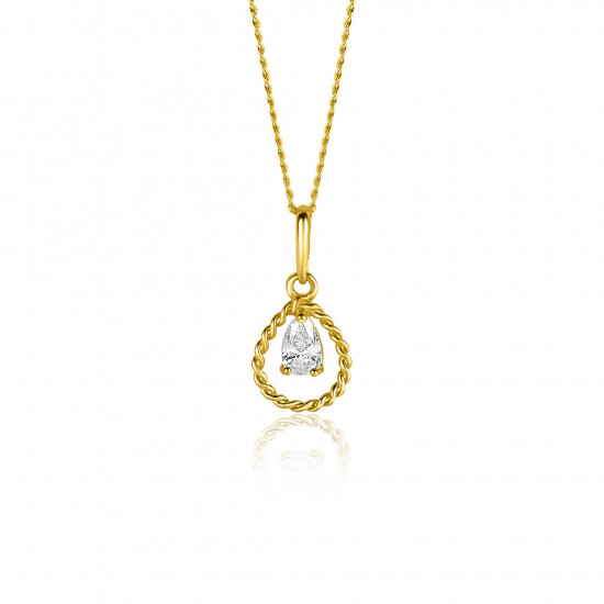16mm ZINZI 14K Gold Pendant Drop White Zirconia ZGH478 (excl. necklace)