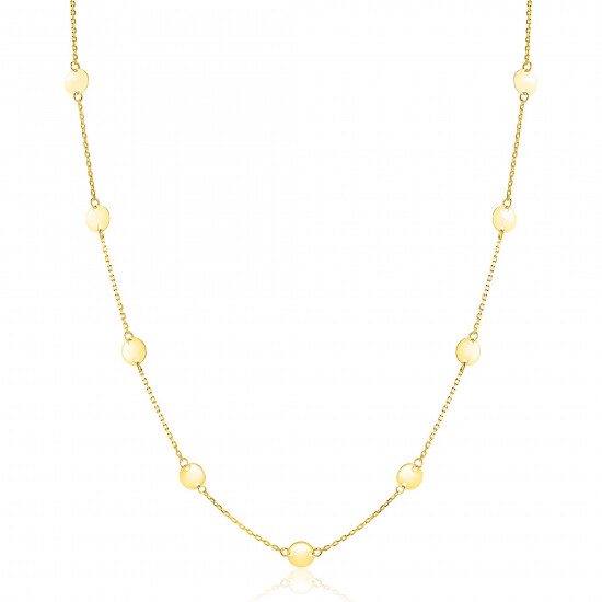 ZINZI Gold 14 carat gold necklace with delicate jasseron links and nine round smooth plates, 5mm wide, 42-45cm ZGC503

