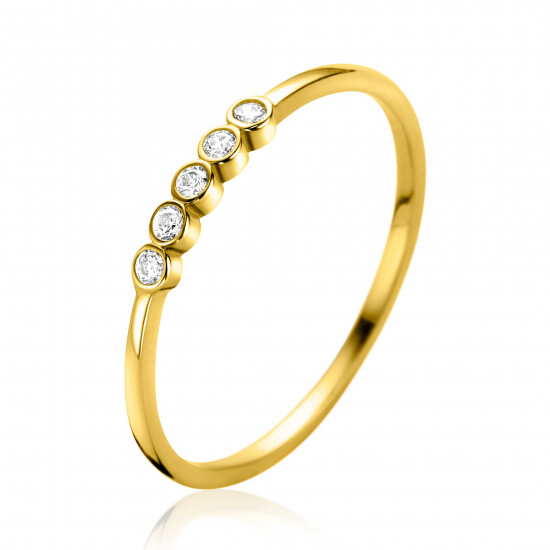 ZINZI Gold 14 ct gold stacking ring set with five round white cubic zirconias ZGR532