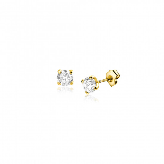 3mm ZINZI 14K Gold Stud Earrings White Zirconia in Prong Setting ZGO475