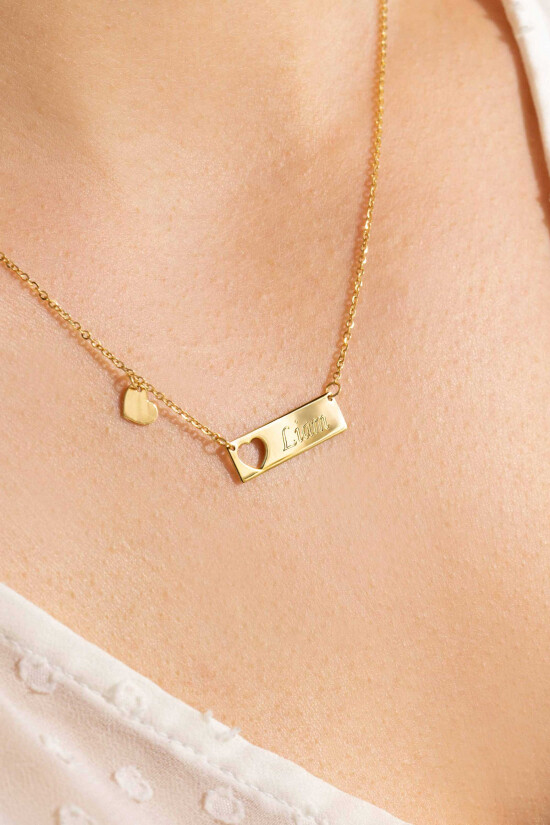 ZINZI 14K Gold Necklace Flat Bar 20mm and Heart Charm 45cm ZGC351