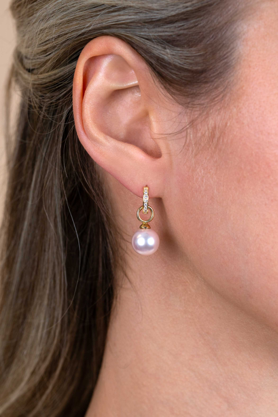 10mm ZINZI Gold 14-karat gold earring pendants with pink Swarovski crystal pearl, ZGCH002 (without hoops)