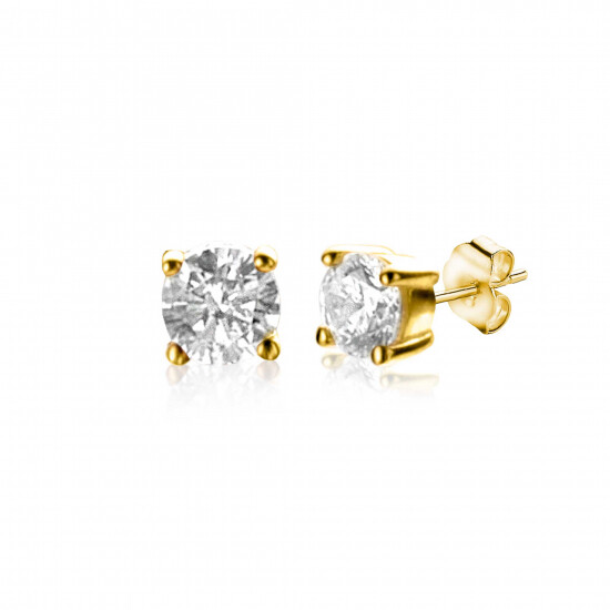 3mm ZINZI 14K Gold Stud Earrings White Zirconia in Prong Setting ZGO385
