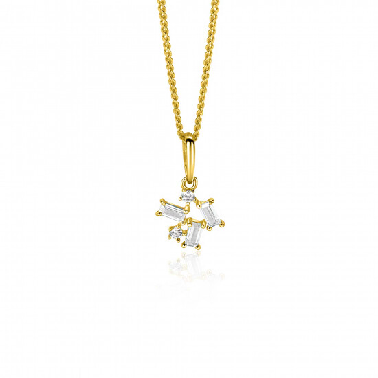 13mm ZINZI Gold 14 ct gold fantasy pendant with rectangular and round cubic zirconias ZGH511 (no necklace)