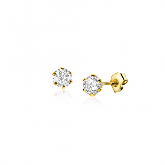 4mm ZINZI 14K Gold Stud Earrings White Zirconia ZGO455