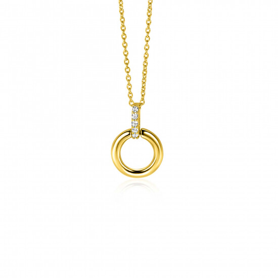 12mm ZINZI Gold 14 ct gold round pendant with a luxurious eye-catching bail, set with white cubic zirconias ZGH512 (no necklace)