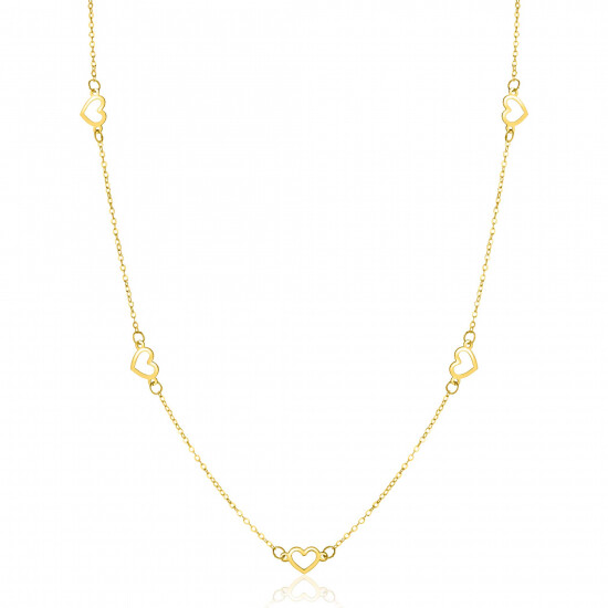 ZINZI Gold 14 carat gold necklace with delicate jasseron links and five open hearts, 5mm wide, 42-45cm ZGC504
