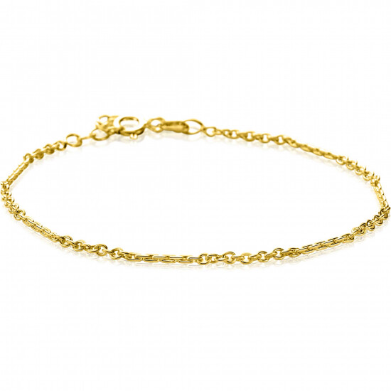 ZINZI Gold 14 karat gold solid bracelet with engraved twisted bars and fine curb links, 2mm wide, 17-19cm, ZGA500
