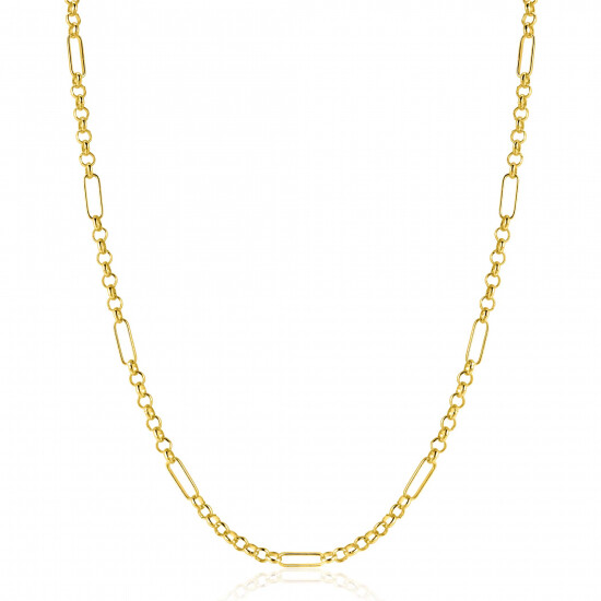 ZINZI Gold 14 karat solid gold necklace with paperclip links combined with curb links 41-43cm ZGC495
