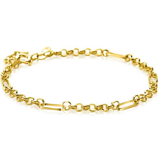 ZINZI Gold 14 karat gold solid bracelet featuring four paperclip links combined with curb links 17-19cm ZGA495
