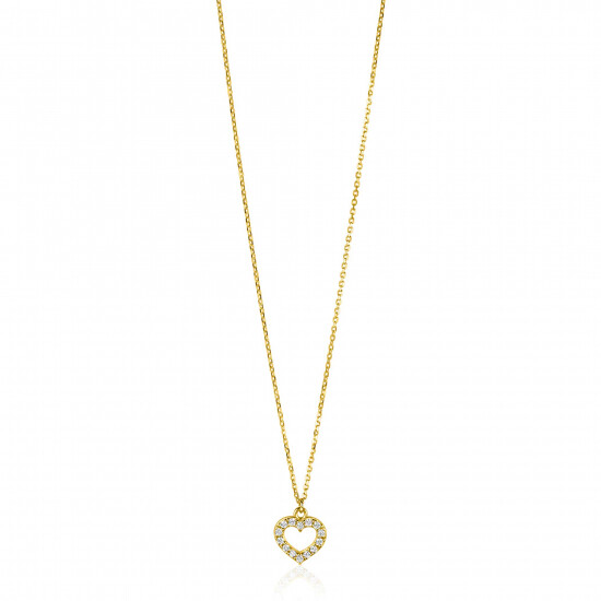 ZINZI 14K Gold Anchor Necklace Heart White Zirconias 7mm 40-42,5cm ZGC450