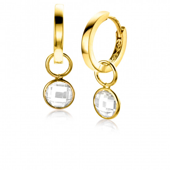 ZINZI 14K Gold Earrings Pendants Round White Zirconia 7mm ZGCH391 (excl. hoop earrings)