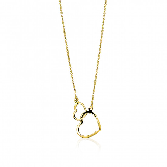 ZINZI 14K Gold Necklace with 2 Connected Open Hearts 42cm ZGC114
