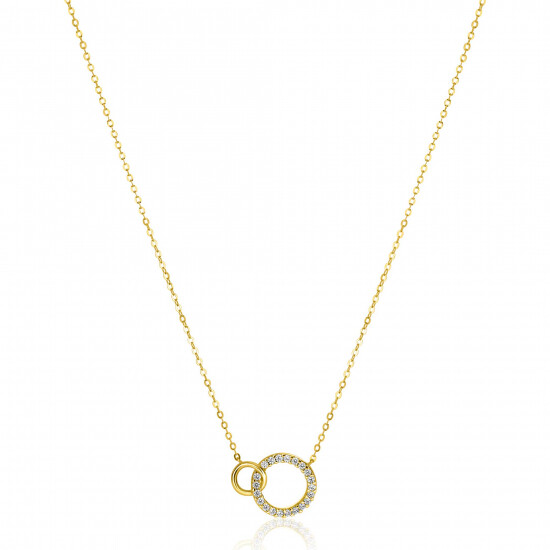 ZINZI 14K Gold Necklace 2 Connected Open Circles White Zirconias 40-43cm ZGC460