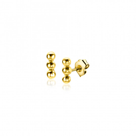 4mm ZINZI 14K Gold Stud Earrings 3 Small Beads ZGO414