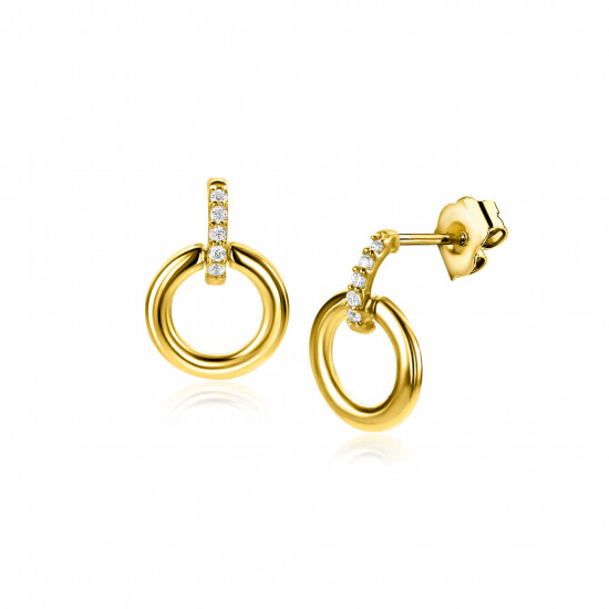 11mm ZINZI Gold 14 ct gold round stud earrings with tops set with white cubic zirconias ZGO512