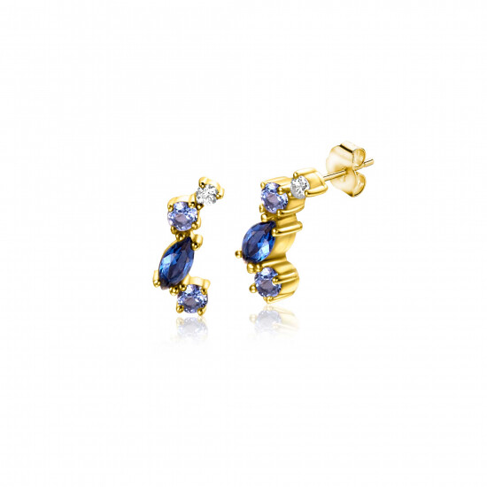 9mm ZINZI 14K Gold Fantasy Stud Earrings White, Light Blue and Dark Blue Zirconias ZGO381