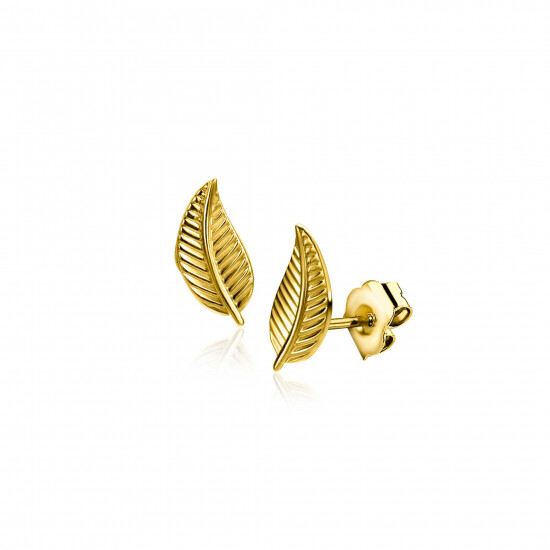 8mm ZINZI Gold 14 ct gold feather stud earrings ZGO522