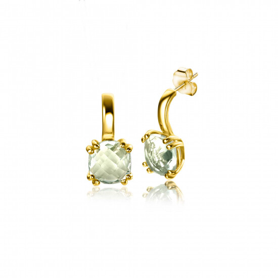 12mm ZINZI 14K Gold Stud Earrings Square Light Green Amethyst Color Stone ZGO376