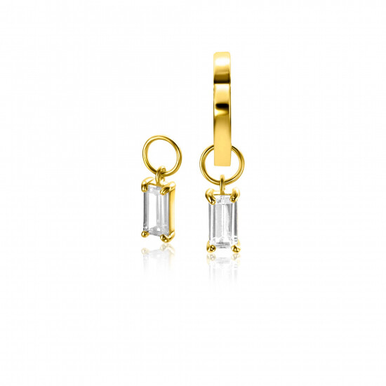 ZINZI 14K Gold Earrings Pendants Baguette Cut White Zirconia 7mm ZGCH424 (excl. hoop earrings)