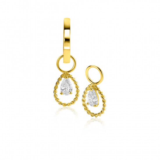 ZINZI 14K Gold Earrings Pendants Drop White Zirconia ZGCH478 (excl. hoop earrings)