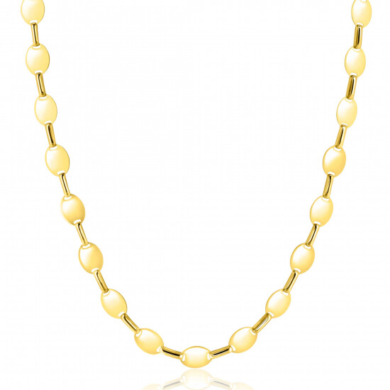 ZINZI Gold 14 karat solid gold link chain necklace with smooth oval plates, 6mm wide, 45cm long ZGC496
