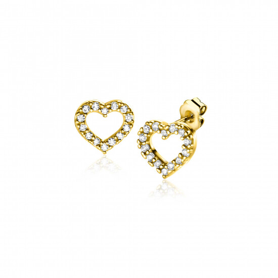 7mm ZINZI 14K Gold Stud Earrings Open Heart White Zirconias ZGO450