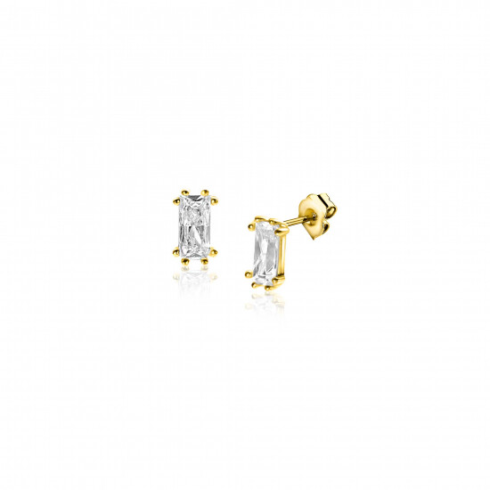 5mm ZINZI 14K Gold Stud Earrings Baguette Cut White Zirconia ZGO369
