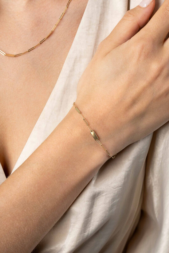 ZINZI 14K Gold Paperclip Chain Bracelet 3 Small Flat Bars 1,8mm width 19cm ZGA443