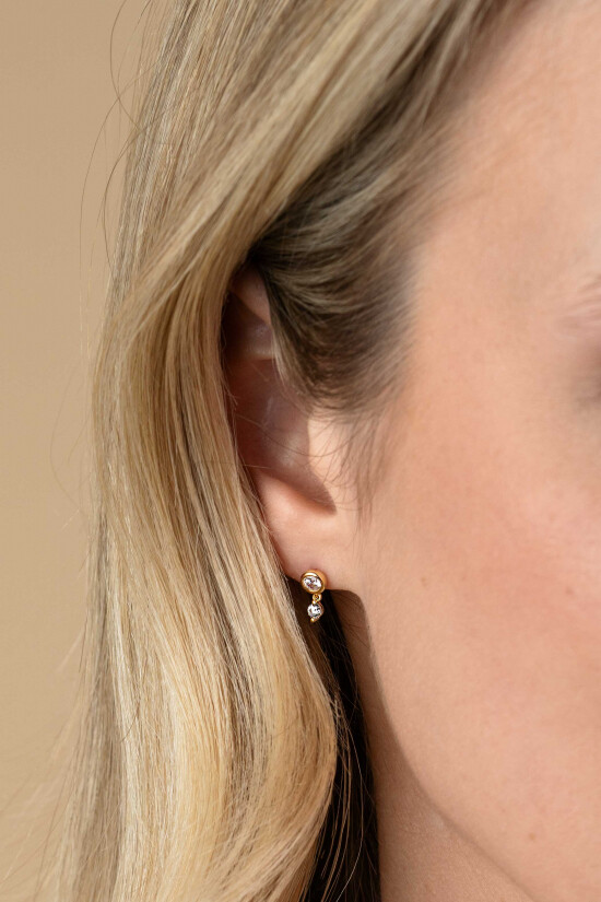9mm ZINZI 14K Gold Round Earrings Dangling White Zirconia ZGO371