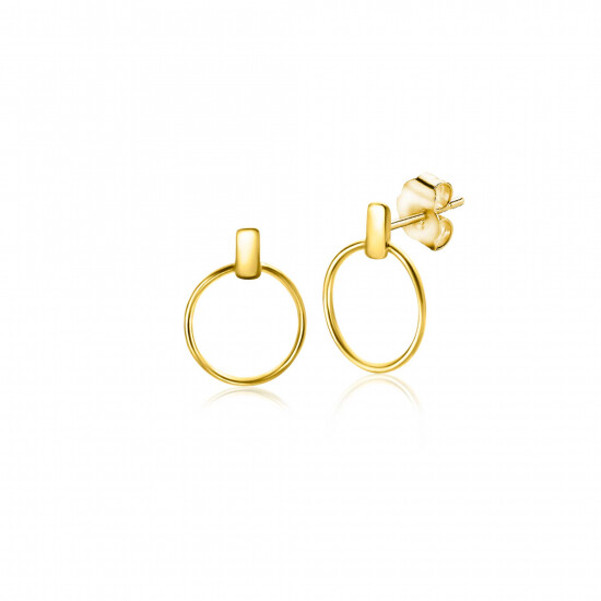 9mm ZINZI 14K Gold Stud Earrings Open Circle and Small Bar ZGO404