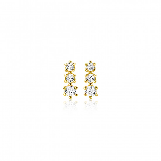 ZINZI GOLD oorknopjes 3x zirconia aflopend