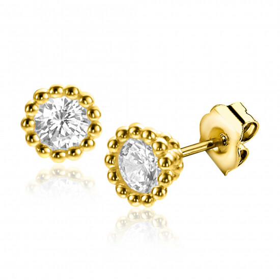 4,5mm ZINZI 14K Gold Stud Earrings Beads White Zirconia ZGO319