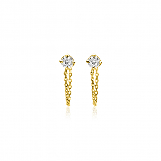 ZINZI GOLD oorknopjes zirc.met ketting naar pouss.