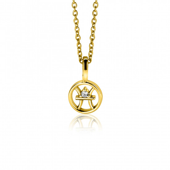 9mm ZINZI gold plated silver Pisces zodiac sign pendant set with white zirconias ZIHY-VIS (without necklace)