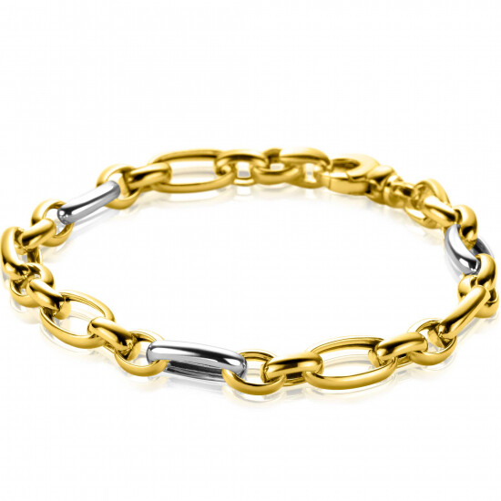 ZINZI bicolor chain bracelet (7mm wide) with alternating gold plated jasseron links and large silver oval links 19cm ZIA2639