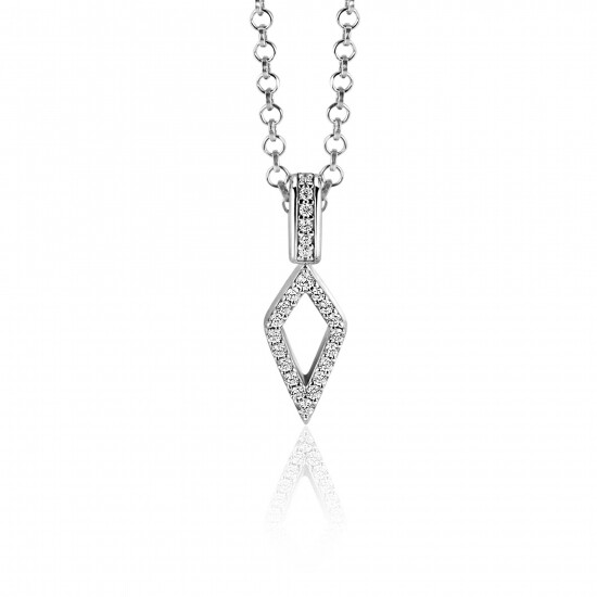 20mm ZINZI Sterling Silver Pendant Diamond-shape with White Zirconias ZIH2497 (excl. necklace)