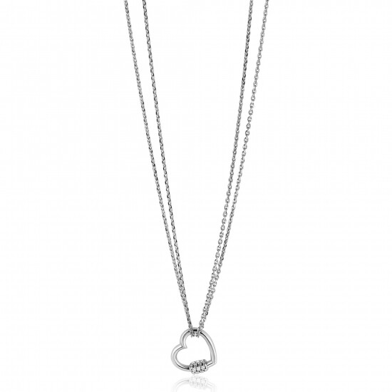 ZINZI Sterling Silver Necklace 45cm with a Luxurious Heart Pendant (14mm) amd White Zirconias 40-45cm ZIC2507