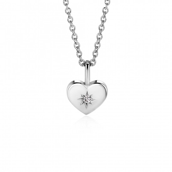 APRIL Pendant 12mm Sterling Silver Heart Birthstone Diamond White Zirconia (excl. necklace)