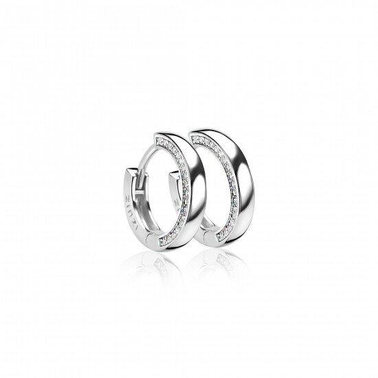 15mm ZINZI Sterling Silver Hoop Earrings 15x3mm White Zirconias from the side ZIO1513