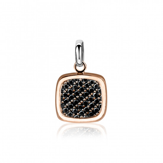 ZINZI Rose Gold Plated Sterling Silver Pendant Square Black ZIH1070N
