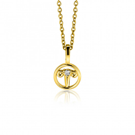 9mm ZINZI gold plated silver Aries zodiac sign pendant set with white zirconias ZIHY-RAM (without necklace)